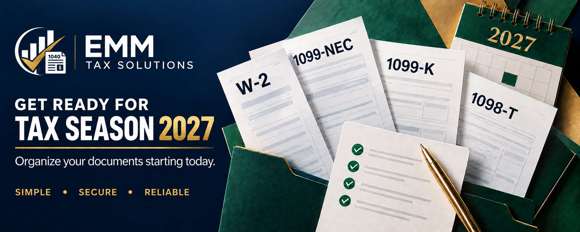 EMM Tax Solutions — Prepare for Tax Season 2027 with W-2, 1099-NEC, 1099-K and 1098-T documents